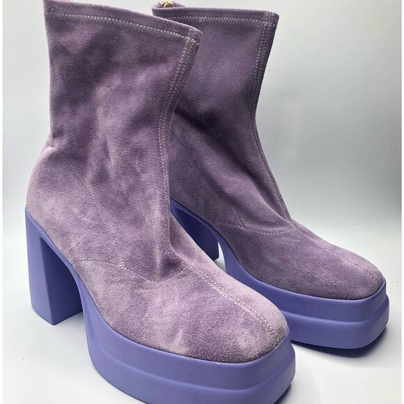 Free People Double Stacked Suede Ankle Boot Platform Back Zip Lavender 38.5/8.5